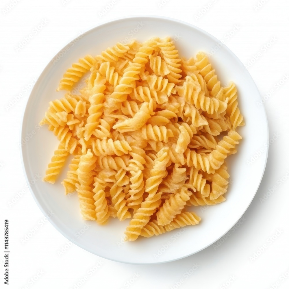 Creamy pasta on white plate top view isolated on white background Creamy pasta on white plate top view isolated on white background