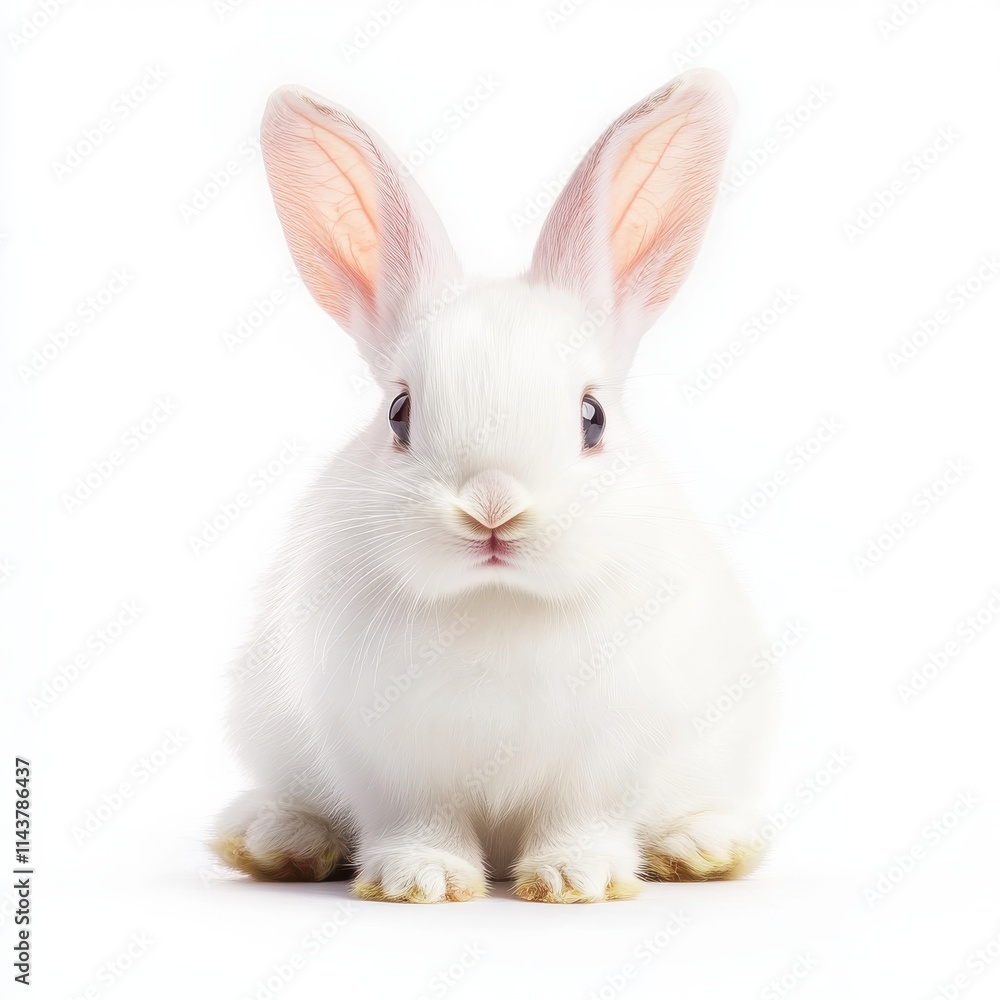 Cute white rabbit sitting and looking at camera Cute white rabbit sitting and looking at camera
