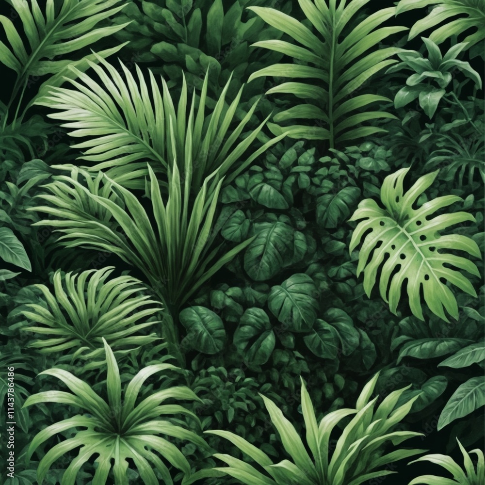 Lush green tropical plants bush, background Lush green tropical plants bush, background