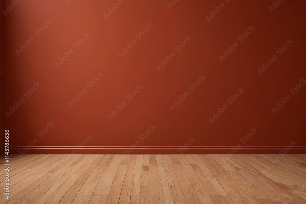 arafed room with a red wall and wooden floor arafed room with a red wall and wooden floor