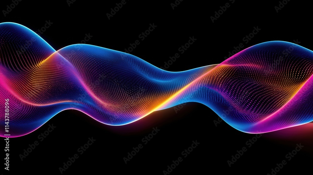 Fototapeta premium A vibrant wave pattern with blue, pink, and orange colors on a black background.