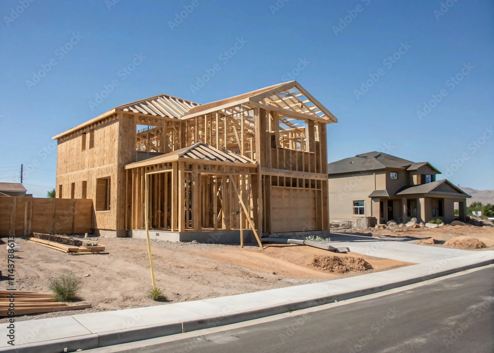 new house construction, A new house being built in the suburbs of Las Vegas. Here you can see the wooded frame taking the shape of the final house new house construction, A new house being built in the suburbs of Las Vegas. Here you can see the wooded frame taking the shape of the final house