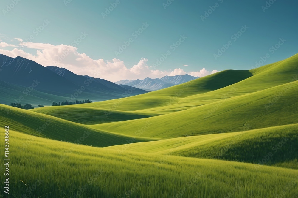 Obraz premium there is a green field with a mountain in the background