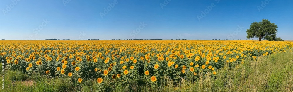 Sunflower fields in Kansas showcase vibrant yellow blooms under a clear blue sky during summer Sunflower fields in Kansas showcase vibrant yellow blooms under a clear blue sky during summer