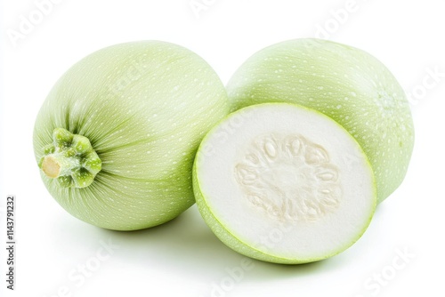 fresh green zucchini with slice isolated on white background