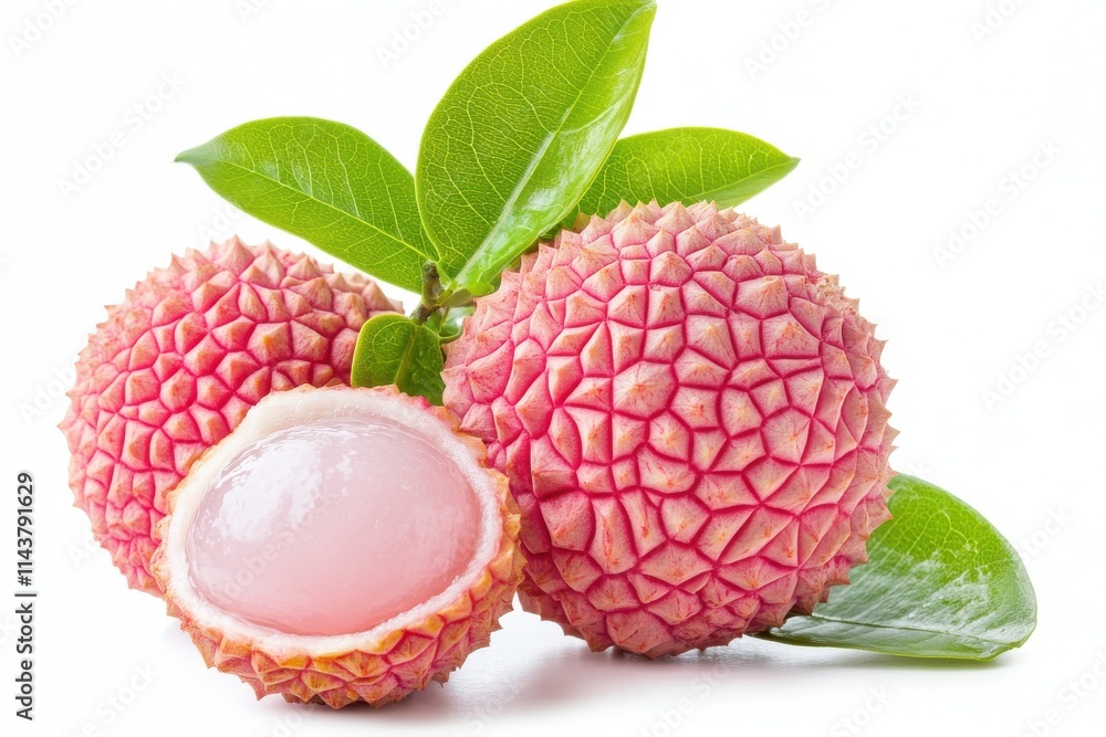Fresh lychee with cut in half slice isolated on white background Fresh lychee with cut in half slice isolated on white background