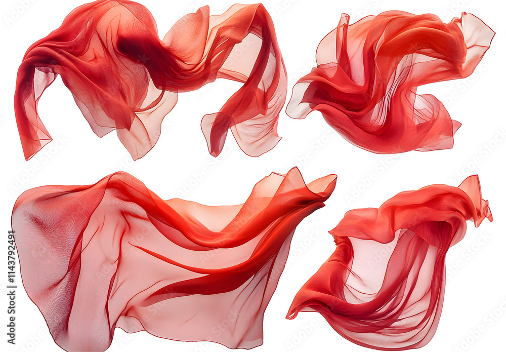 Red Silk Fabric Swirling, Isolated on White Background Red Silk Fabric Swirling, Isolated on White Background