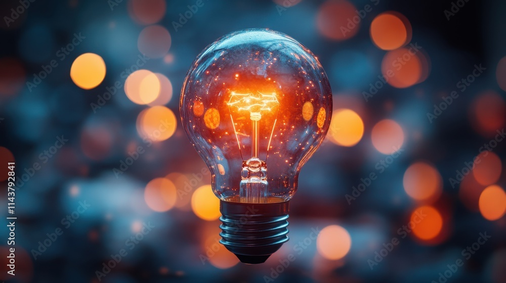 Illuminating creativity with a glowing light bulb amidst a tapestry of bokeh lights in a twilight setting Illuminating creativity with a glowing light bulb amidst a tapestry of bokeh lights in a twilight setting