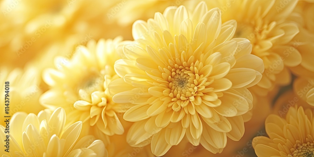 Yellow chrysanthemums blossom, showcasing intricate arrangements of petals. These fresh yellow chrysanthemums signify a healthy bloom, with subtle color gradients enhancing their visual appeal. Close Yellow chrysanthemums blossom, showcasing intricate arrangements of petals. These fresh yellow chrysanthemums signify a healthy bloom, with subtle color gradients enhancing their visual appeal. Close