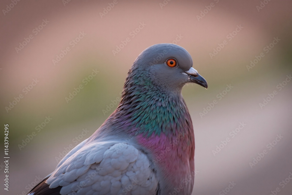 Pigeon with colorful feathers at sunset Pigeon with colorful feathers at sunset