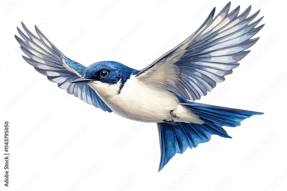 Elegant flying bird with blue and white feathers, isolated on transparent background Elegant flying bird with blue and white feathers, isolated on transparent background