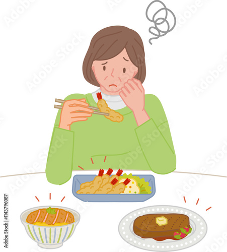 脂っこい揚げ物の食事が胃もたれして困るミドル女性