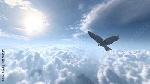 A bird flying above the clouds symbolizing a future filled with uncharted possibilities photo