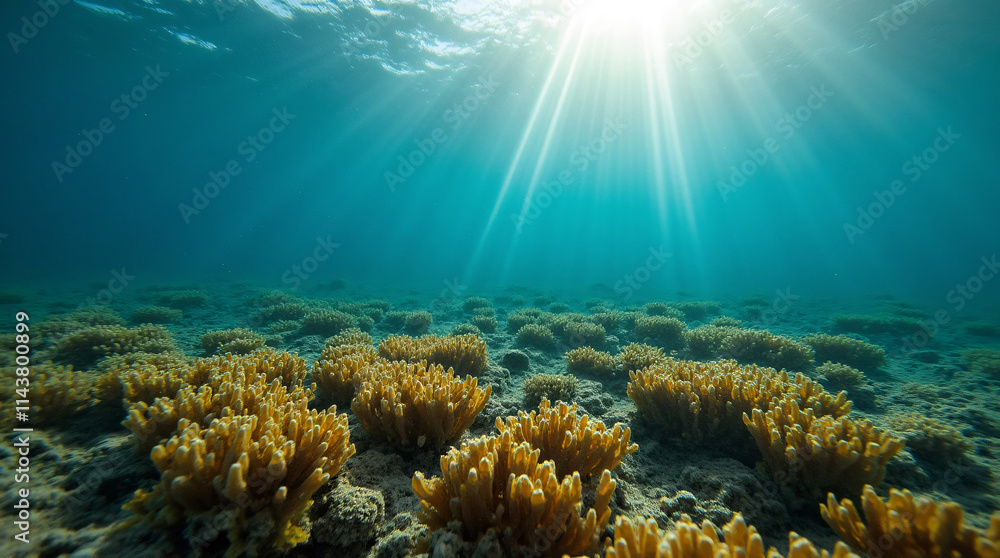 Fototapeta premium Corals and sunlight at the ocean floor
