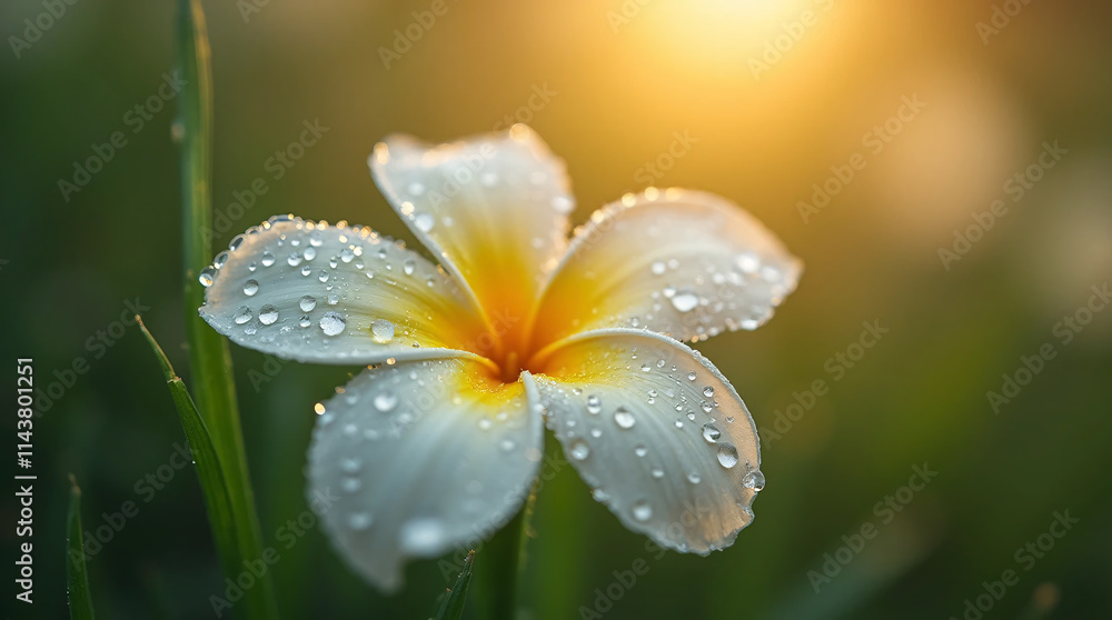 Fototapeta premium Flower with water droplets at sunset