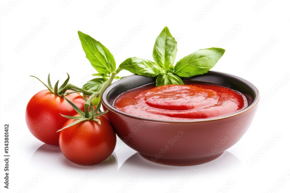 Red tasty ketchup or tomato sauce in bowl isolated on white background Red tasty ketchup or tomato sauce in bowl isolated on white background