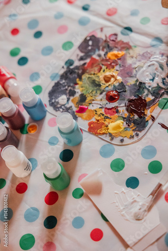 Toddler doing arts and crafts photo