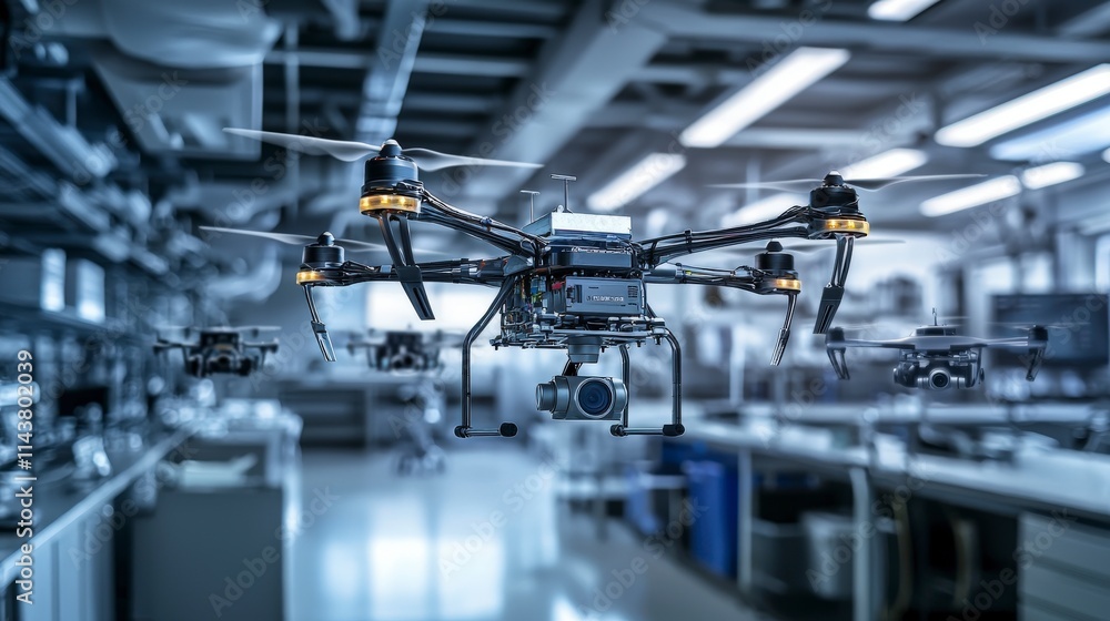 Autonomous drone development lab futuristic location technology showcase modern environment high-tech viewpoint Autonomous drone development lab futuristic location technology showcase modern environment high-tech viewpoint