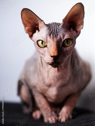 Cute Sphynx Cat Sitting Indoors photo