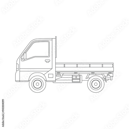 Hand drawn kids drawing vector illustration pick up truck cartoon isolated