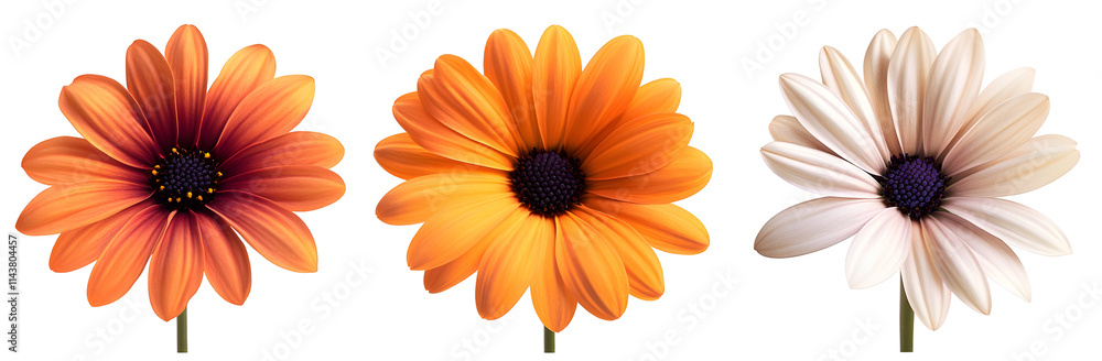 Orange and Beige Osteospermum Flowers Isolated on White Background, Transparent Background Image Orange and Beige Osteospermum Flowers Isolated on White Background, Transparent Background Image