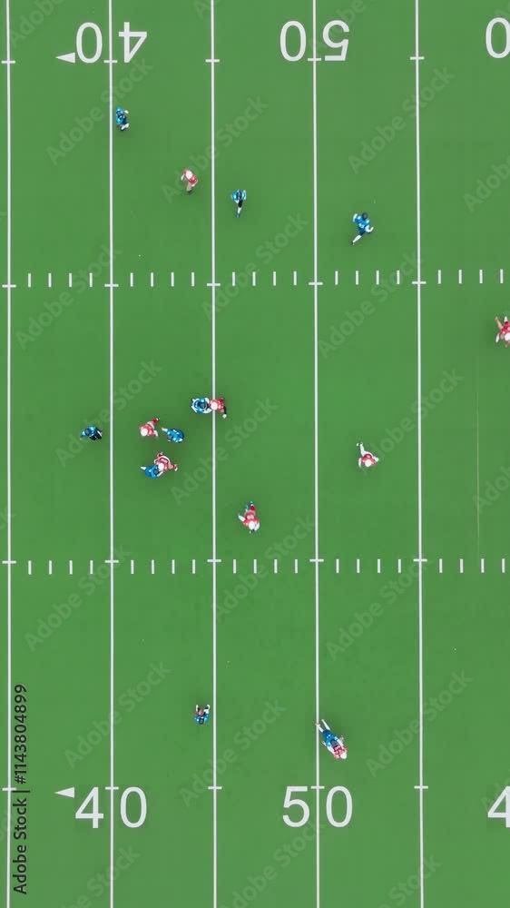 Football Netview Slanted Vertical Screen: Top Down Drone Footage of Two American Football Teams ...