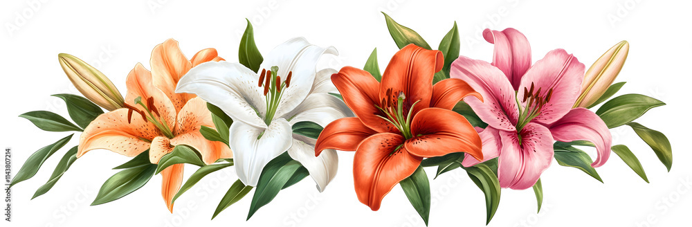 Fototapeta premium Stunning Lily Flower Bouquet Isolated on White Background