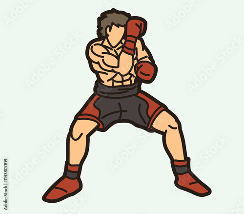 Martial Art Boxing Sport Fighter Action Kickboxing Muay Thai Cartoon Graphic Vector