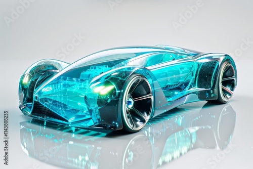 Vibrant blue electric car showcasing modern automotive technology with lithium battery pack photo