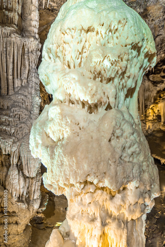 Brilliant stalagmite growing inside postojna cave in slovenia photo