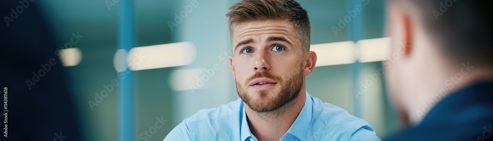 Obraz premium Close-up of a staff member engaging with questions during a team meeting for effective communication.