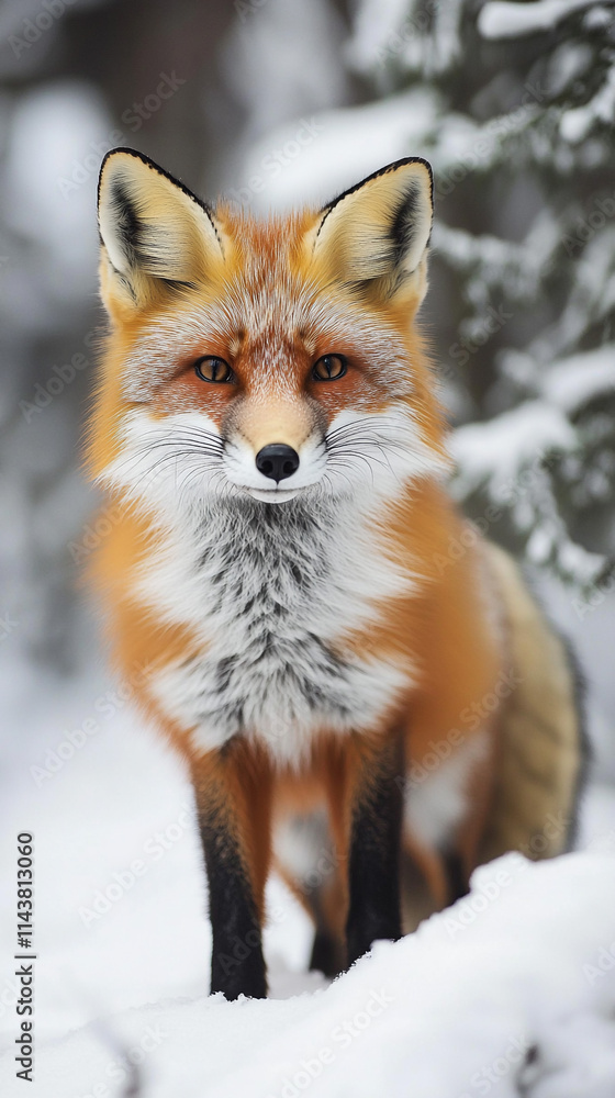Curious fox exploring a snow-covered forest Curious fox exploring a snow-covered forest