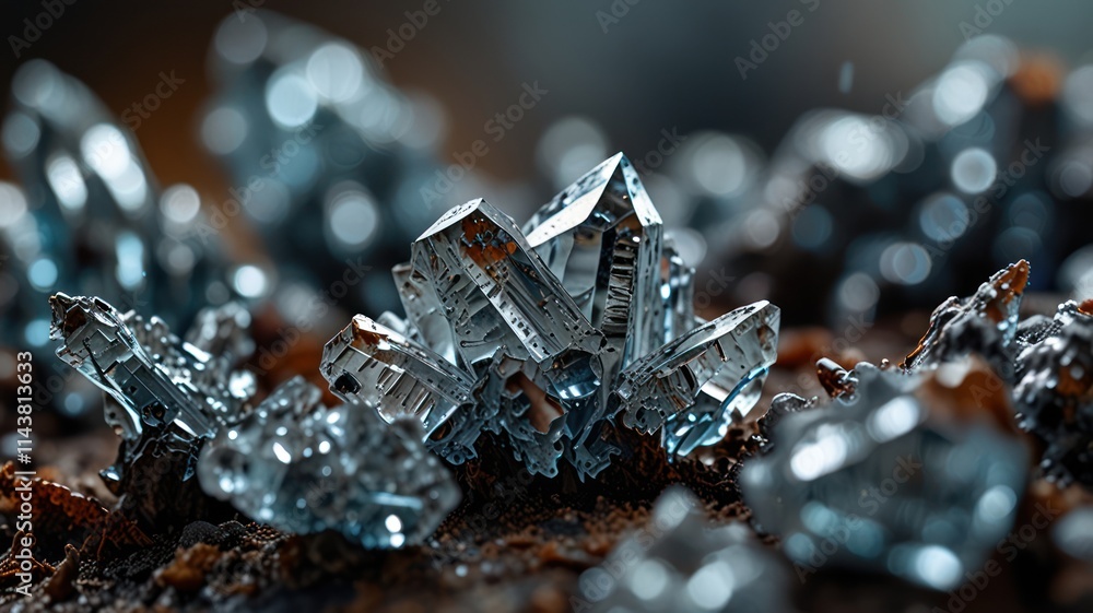 Sparkling Crystal Cluster Glimmering In Dark Earth Sparkling Crystal Cluster Glimmering In Dark Earth