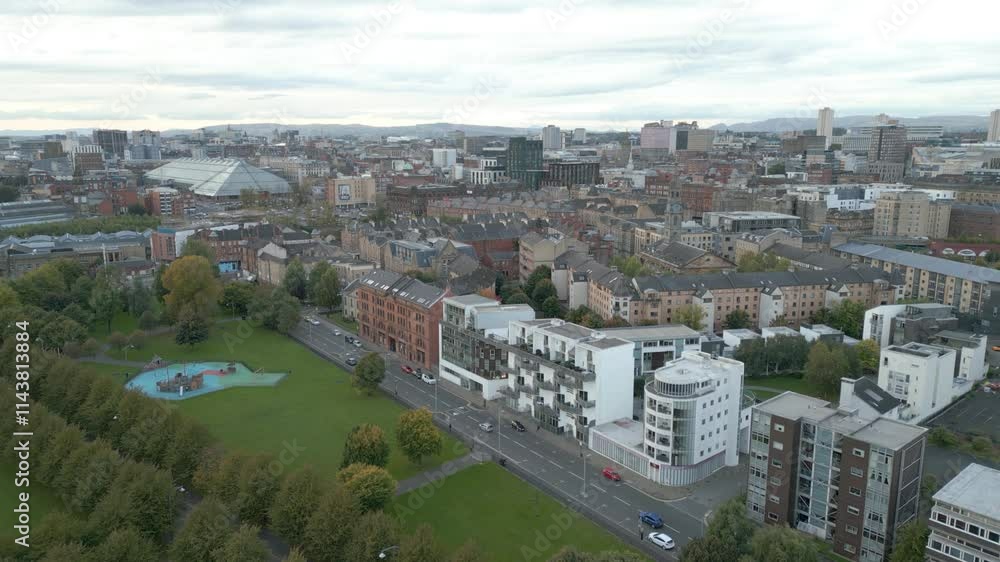 Aerial Push In Glasgow City United Kingdom Scotland Aerial Push In Glasgow City United Kingdom Scotland