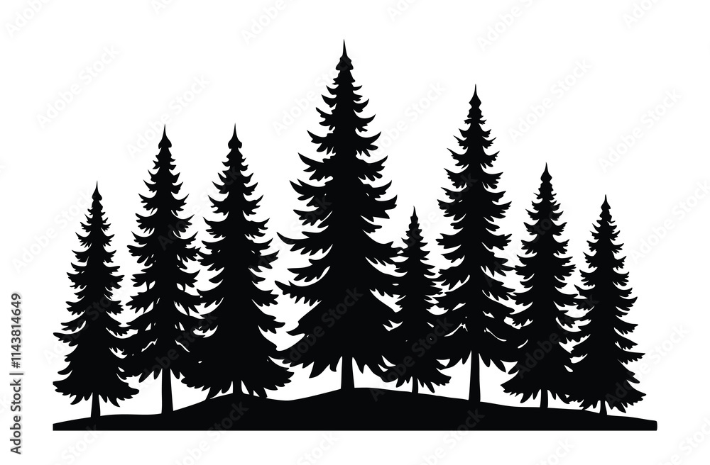 Obraz premium Silhouette of Pine Trees in a Forest Vector Illustration