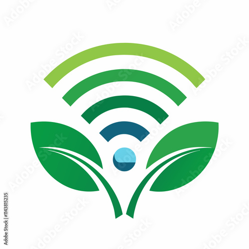 Smart Agriculture Logo with Wireless Signal and Green Leaf Design in Vector