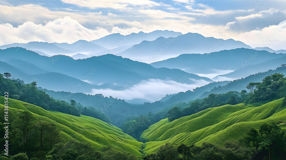 Naklejka premium Beautiful mountain landscape with nature background