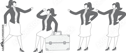 Three fingers pointing at scared businesswoman, businesswoman is blamed