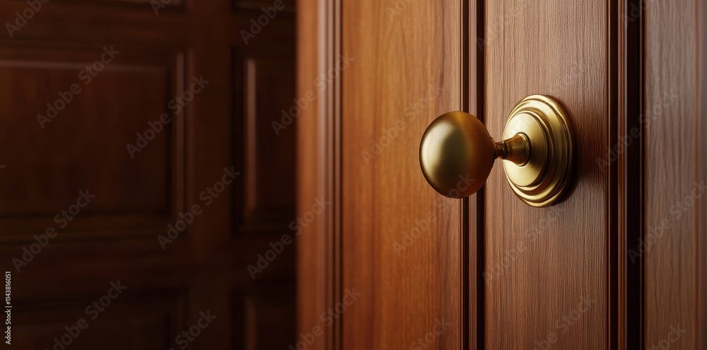 Elegant Close-Up of Polished Brass Doorknobs on a Sleek Wooden Door, Showcasing Timeless Craftsmanship Elegant Close-Up of Polished Brass Doorknobs on a Sleek Wooden Door, Showcasing Timeless Craftsmanship