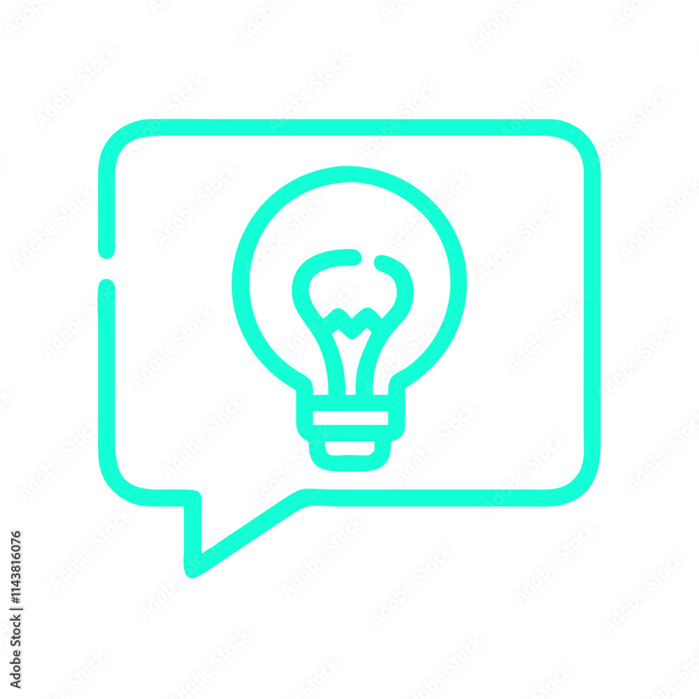Turquoise speech bubble icon with light bulb symbol, concept of ideas and communication Turquoise speech bubble icon with light bulb symbol, concept of ideas and communication