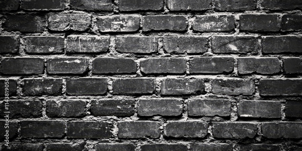 Fototapeta premium Desaturated brick wall background featuring clean black and white brickwork. This brick wall texture offers a grunge vintage aesthetic with ample copy space for creative purposes.