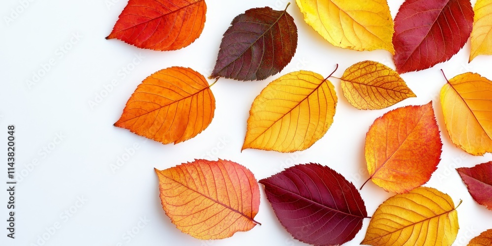 Close up of autumn leaves on a clean white background, showcasing the beauty of autumn leaves illuminated by soft sun rays, highlighting the vibrant colors of autumn leaves in detail. Close up of autumn leaves on a clean white background, showcasing the beauty of autumn leaves illuminated by soft sun rays, highlighting the vibrant colors of autumn leaves in detail.