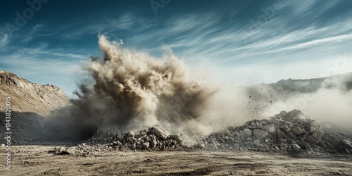 Wallpaper Mural A series of images capturing a blasting operation that facilitates a rock hill for an airport runway expansion project, showcasing the dynamic process involved in the airport runway development. Torontodigital.ca