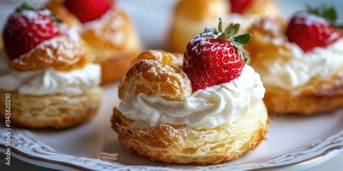 Wallpaper Mural Cheese cream and strawberry puffs create a delightful treat. These sweet pastries are homemade and bursting with flavor, making cheese cream and strawberry puffs a perfect indulgence. Torontodigital.ca