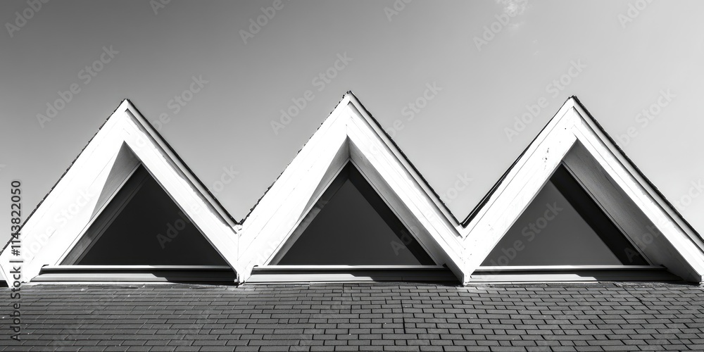 Obraz premium Triangular shapes in black and white create a striking contrast against the roof background, emphasizing the geometric design and adding depth to the overall composition of the image.