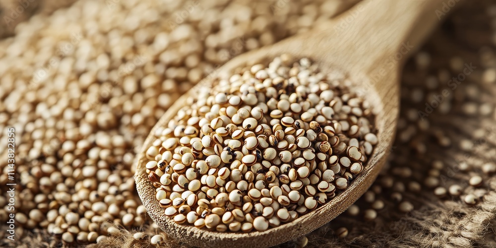 Quinoa seeds are beautifully displayed on a wooden spoon, showcasing the rich texture and natural appeal of quinoa seeds, perfect for health conscious culinary creations and recipes featuring quinoa Quinoa seeds are beautifully displayed on a wooden spoon, showcasing the rich texture and natural appeal of quinoa seeds, perfect for health conscious culinary creations and recipes featuring quinoa