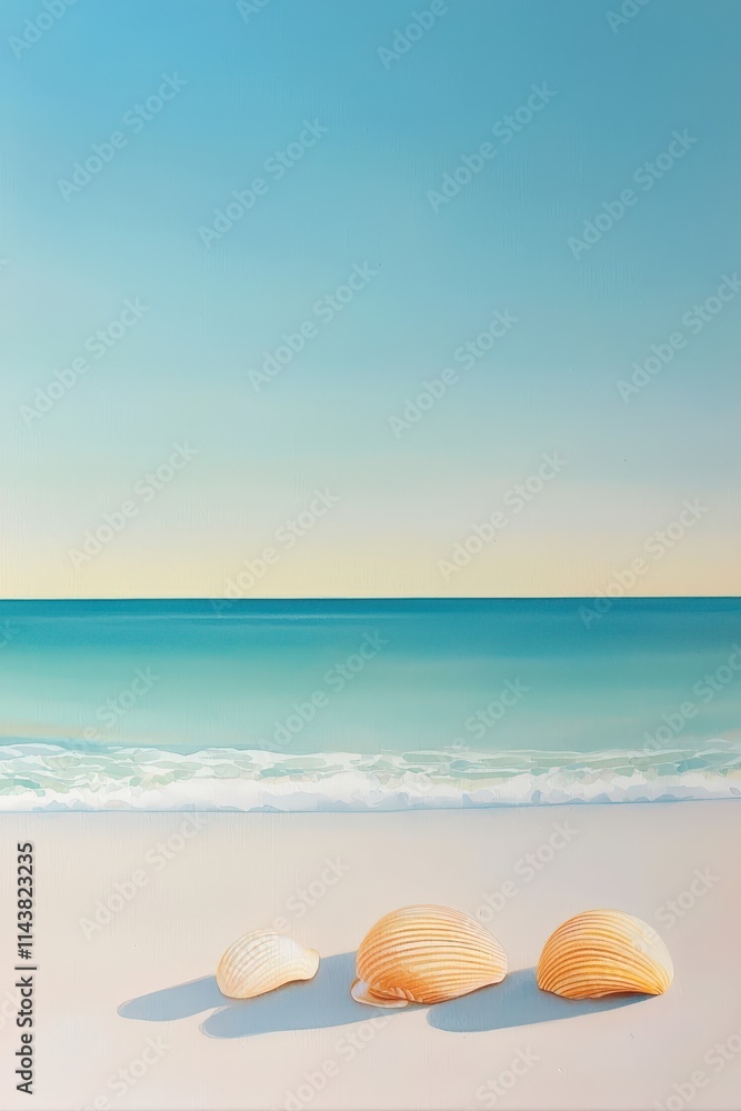 A peaceful beach sunset with seashells scattered along the shore A peaceful beach sunset with seashells scattered along the shore