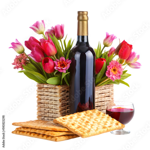 wine bottle  with  pancakes  and pink  flowers