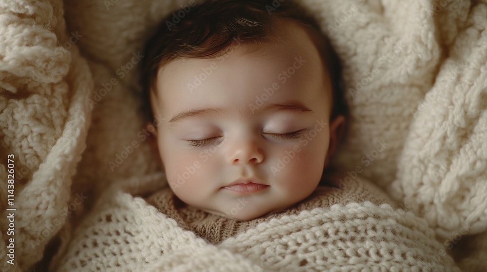 A peaceful sleeping baby wrapped in soft, cozy blankets. A peaceful sleeping baby wrapped in soft, cozy blankets.