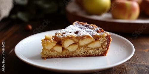 Wallpaper Mural A delicious slice of apple hazelnut cake presented on a white plate, highlighting the flavors of apple and hazelnut in an irresistible dessert that tempts every dessert lover. Torontodigital.ca